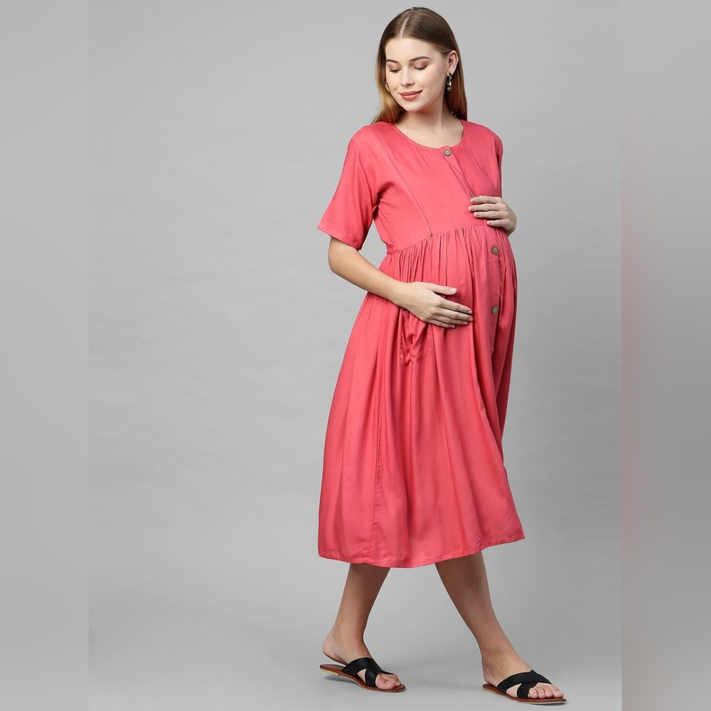 Coral: Pink Maternity/Nursing Dress